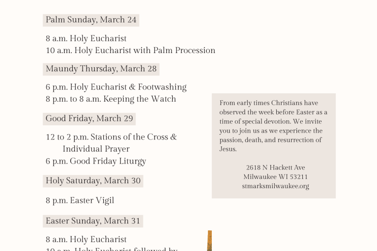 Join us for Holy Week & Easter services at St. Mark's Episcopal Church.
